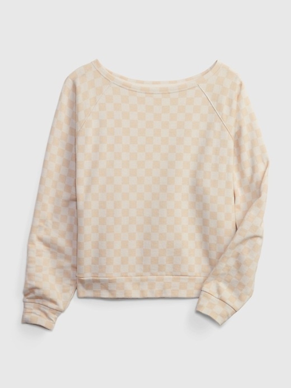 GAP Soft Relaxed Boatneck Sweatshirt | Beige Checkerboard Print | Size Large